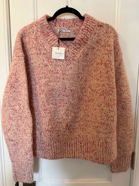ZARA Pink Marled V-Neck Wool-Blend Sweater